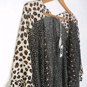 Anthropologie Umgee Size 1XL NWT Kimono Boho Cardigan Sheer Bell Sleeve Leopard